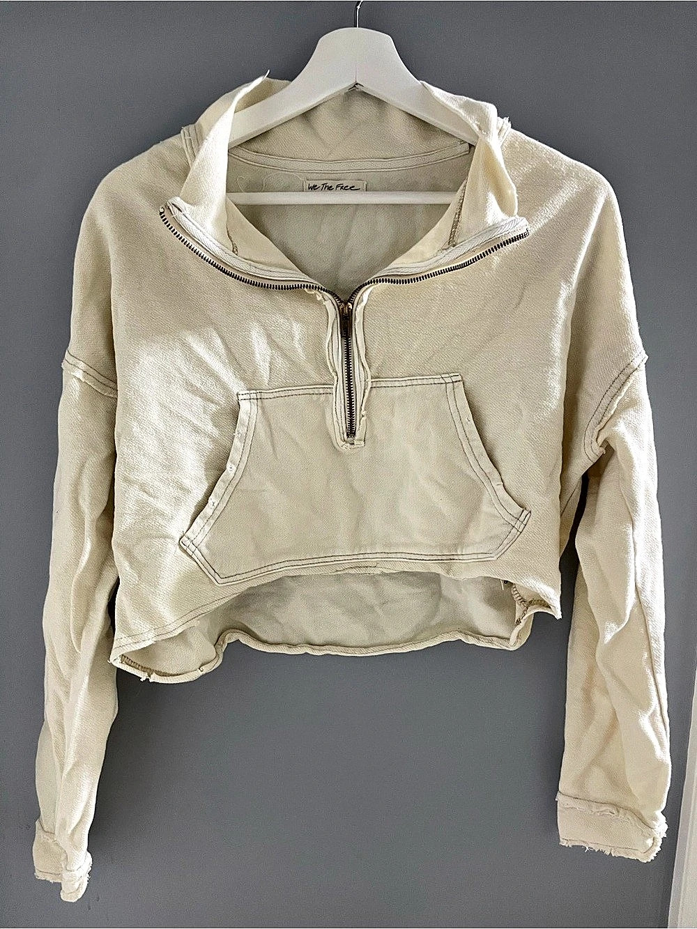 Free People We The Free Celeste Quarter Zip Cropped Hoodie in Cream